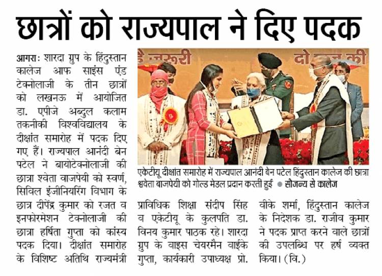 Students of Hindustan College Received Medals in AKTU Convocation