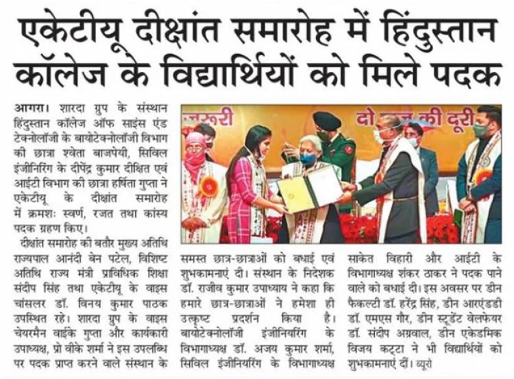 Students of Hindustan College Received Medals in AKTU Convocation
